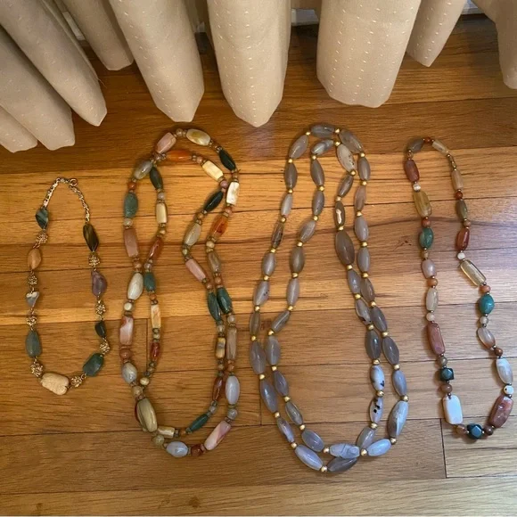 Lot of 4 Vintage Natural Polished Stone Beaded Necklaces. Good Condition. - Picture 2 of 16